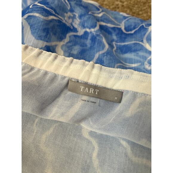 TART blouse top balloon/trumpet sleeves semi sheer baby blue/white flowy SZ MD - Picture 5 of 8